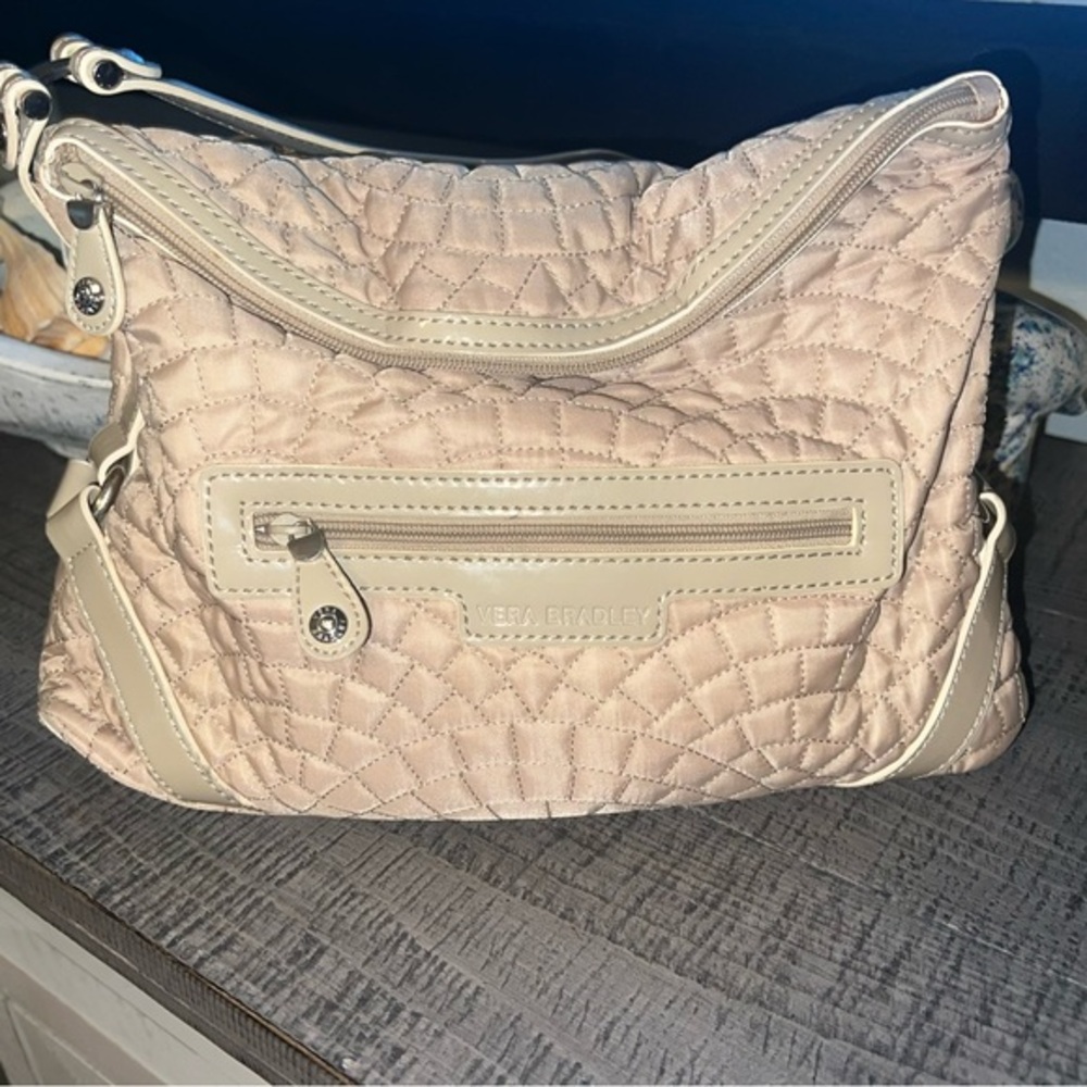 VERA BRADLEY TAUPE QUILTED LEATHER MINI SATCHEL HANDBAG & ZIPPER POUCHES